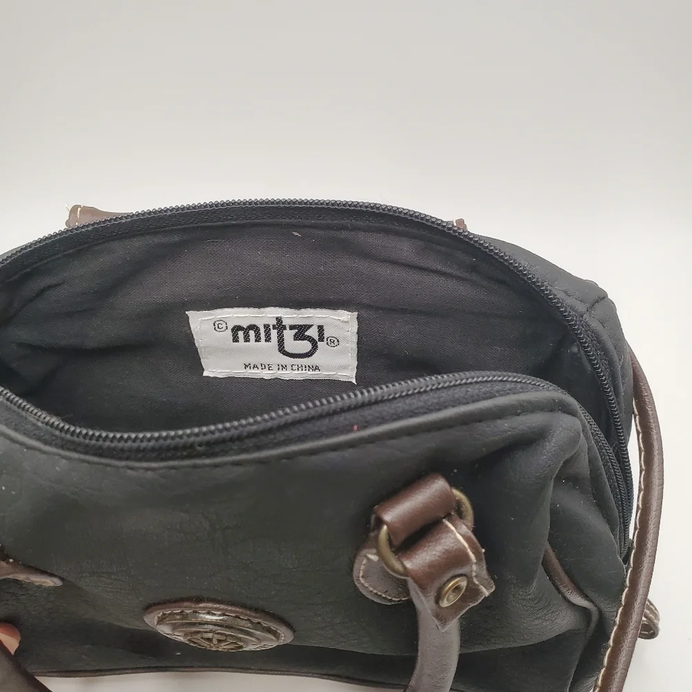 Vintage Mitzi Weather Point Convertible‎ Crossbody Bag Black with Brown Accents.
